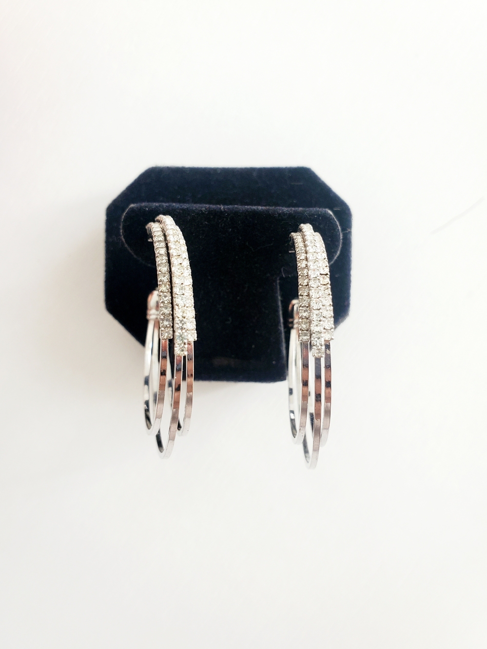 Silver Crystal Triple Hoop Earrings